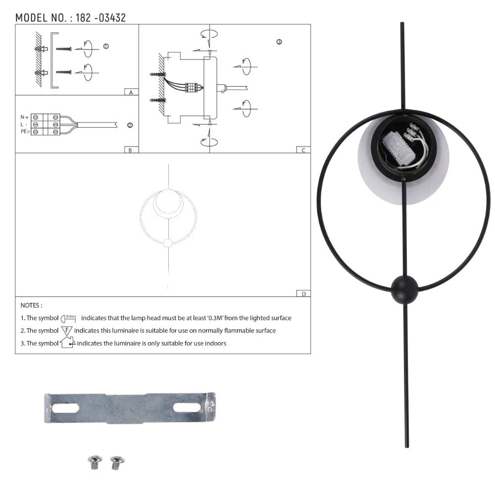 Designer Geometric Moon in Circle Modern LED Wall Light Black 3Color 7W