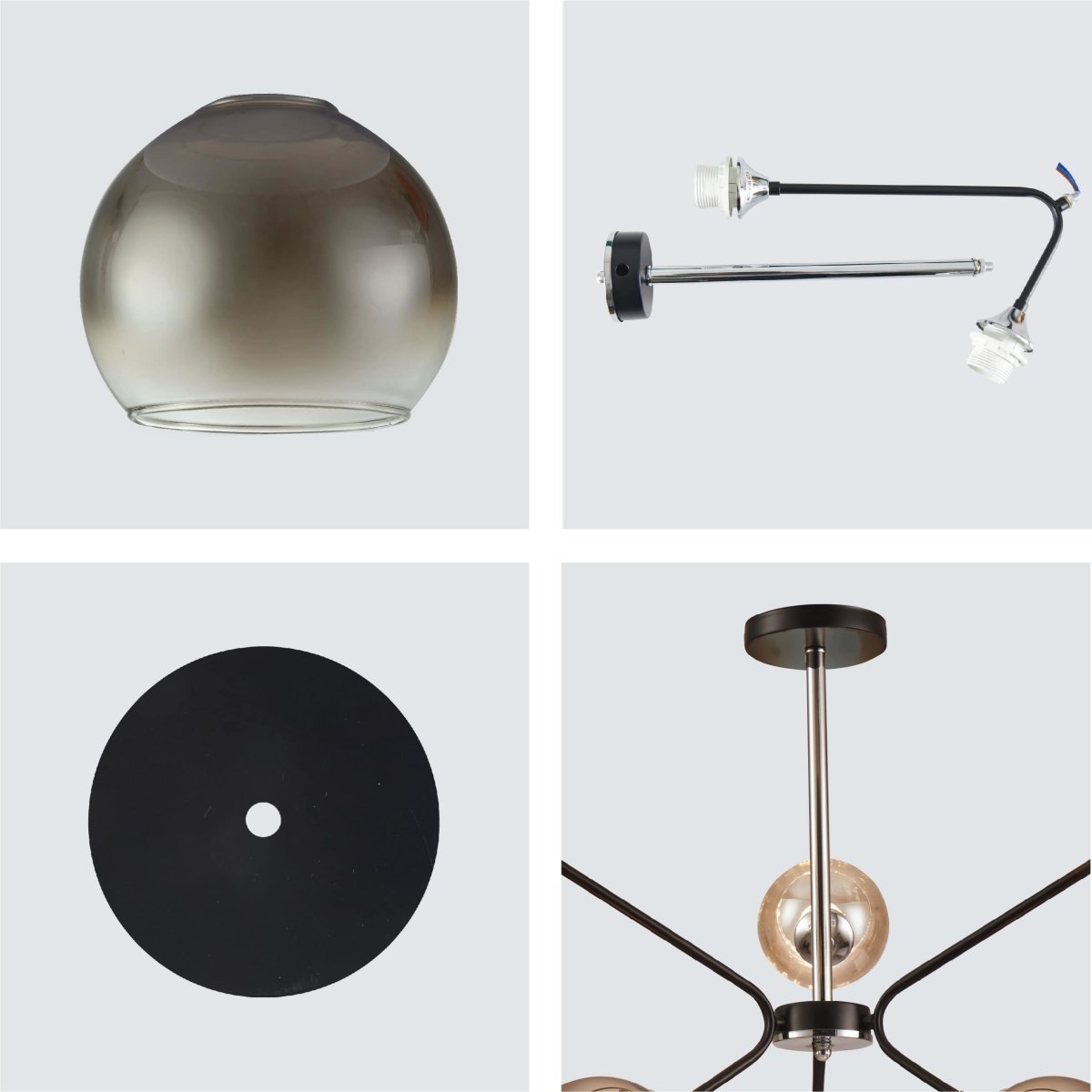 Details of Smoky Cone Glass Black Chrome Metal Molecule Modern Ceiling Light | TEKLED 159-17170