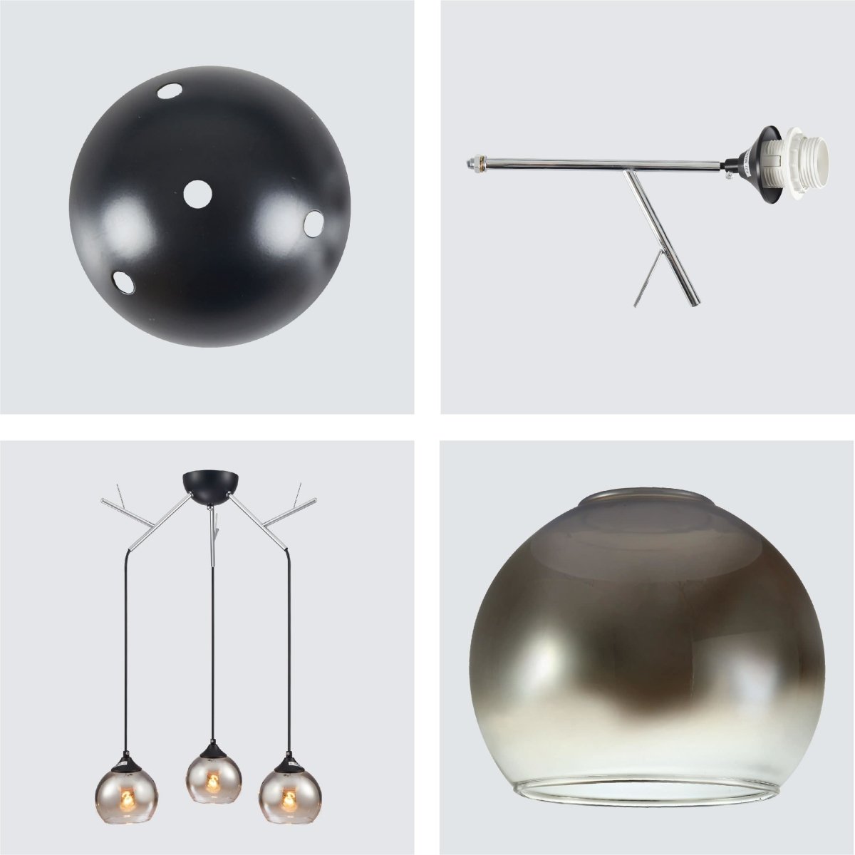 Details of Smoky Dome Glass Chrome Twig Modern Ceiling Light | TEKLED 159-17598