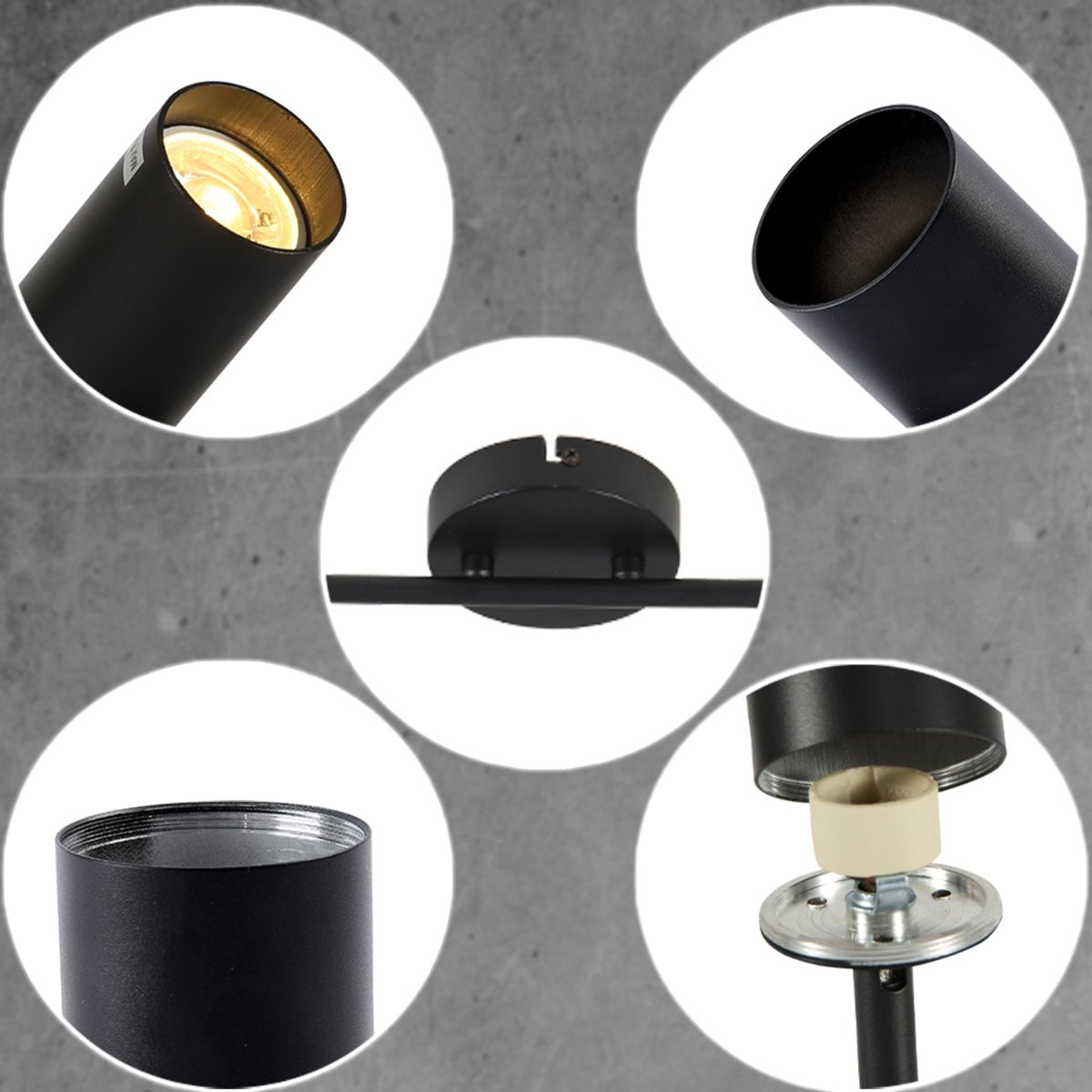 Detailed shots of 2 Way Cylinder Rod Spotlight with GU10 Fitting Black | TEKLED 172-03050