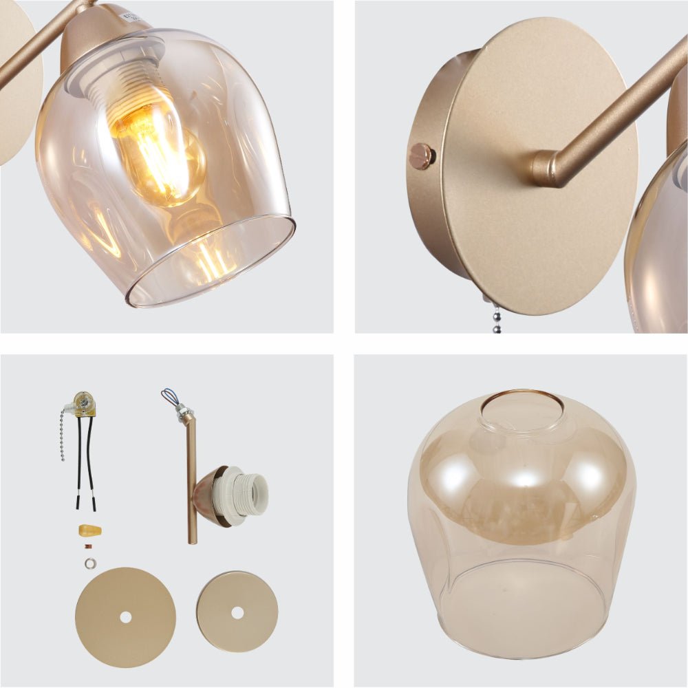 Detailed shots of Amber Glass Metalic Gold Branch Twig Modern Wall Light with E27 Fitting and Pull Down Switch | TEKLED 151-19810