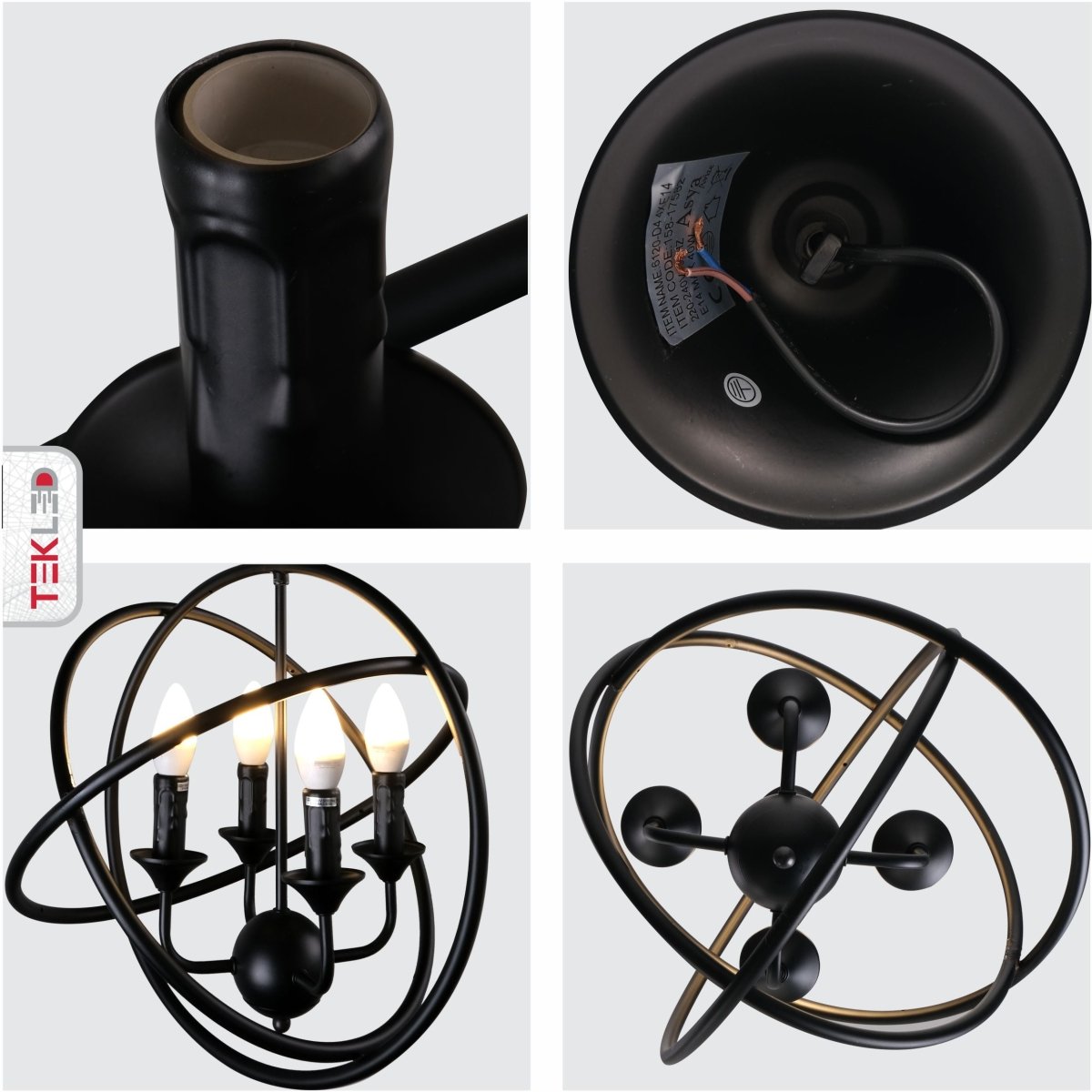 Detailed shots of Black 3 Circle Pendant Light with 4xE27 Fitting | TEKLED 158-17582