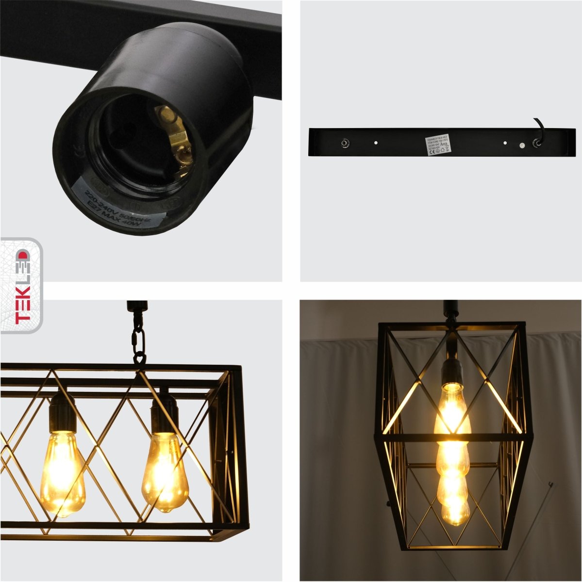 Detailed shots of Black Cuboid Metal Island Chandelier with 4xE27 Fitting | TEKLED 158-17870