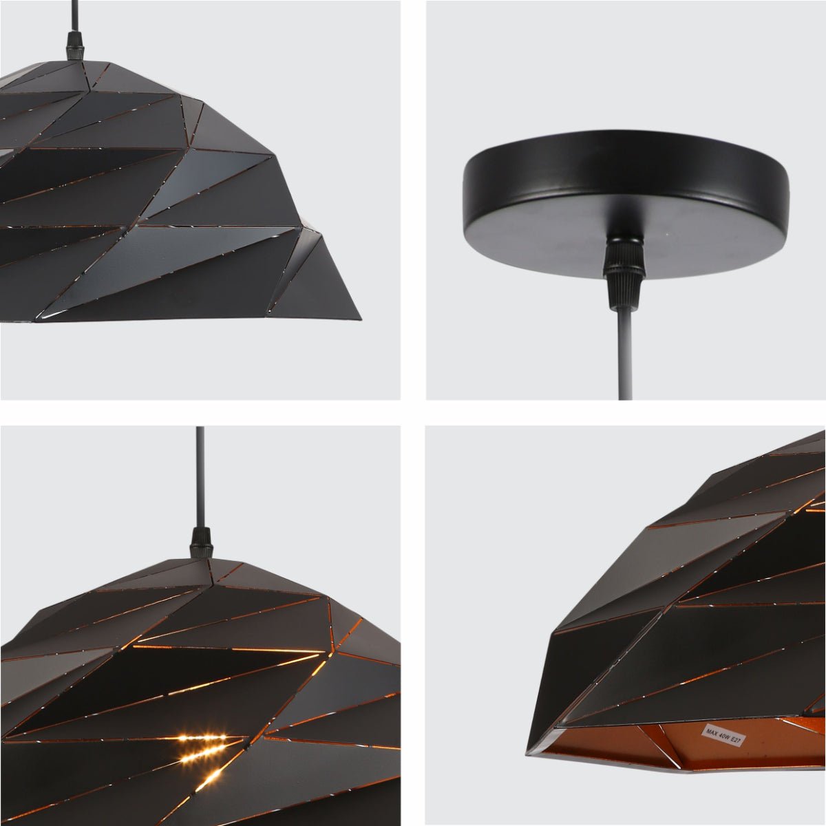 Detailed shots of Black Gold Metal Laser Cut Dome Modern Pendant Light D450 with E27 Fitting | TEKLED 150-18150