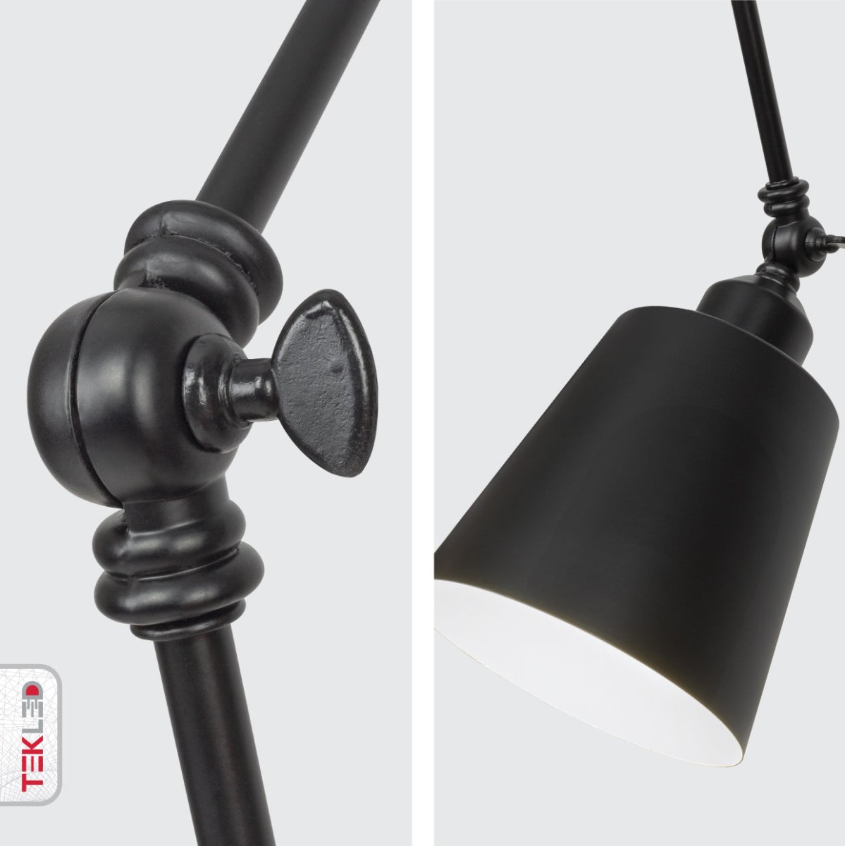 Detailed shots of Black Metal Hinged Cone Ceiling Light with 3xE27 Fitting | TEKLED 159-17040