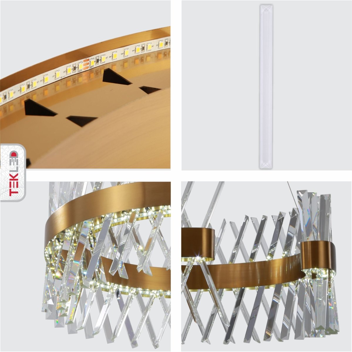 Detailed shots of Brushed Bronze Metal Crystal Built-in LED Chandelier D600 60W Warm White | TEKLED 158-19844