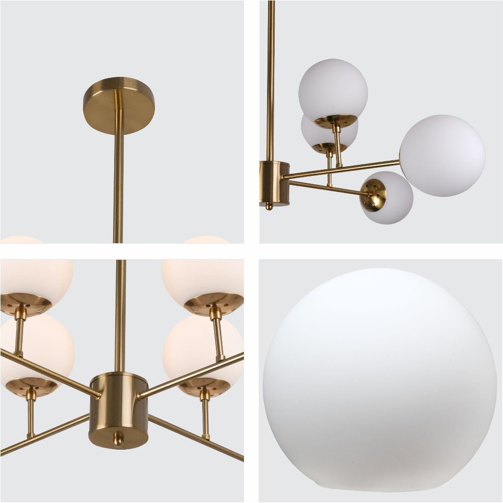 Detailed shots of Chandelier Stilnovo Opal Glass Gold Body with 8xE27 Fitting | TEKLED 159-17326