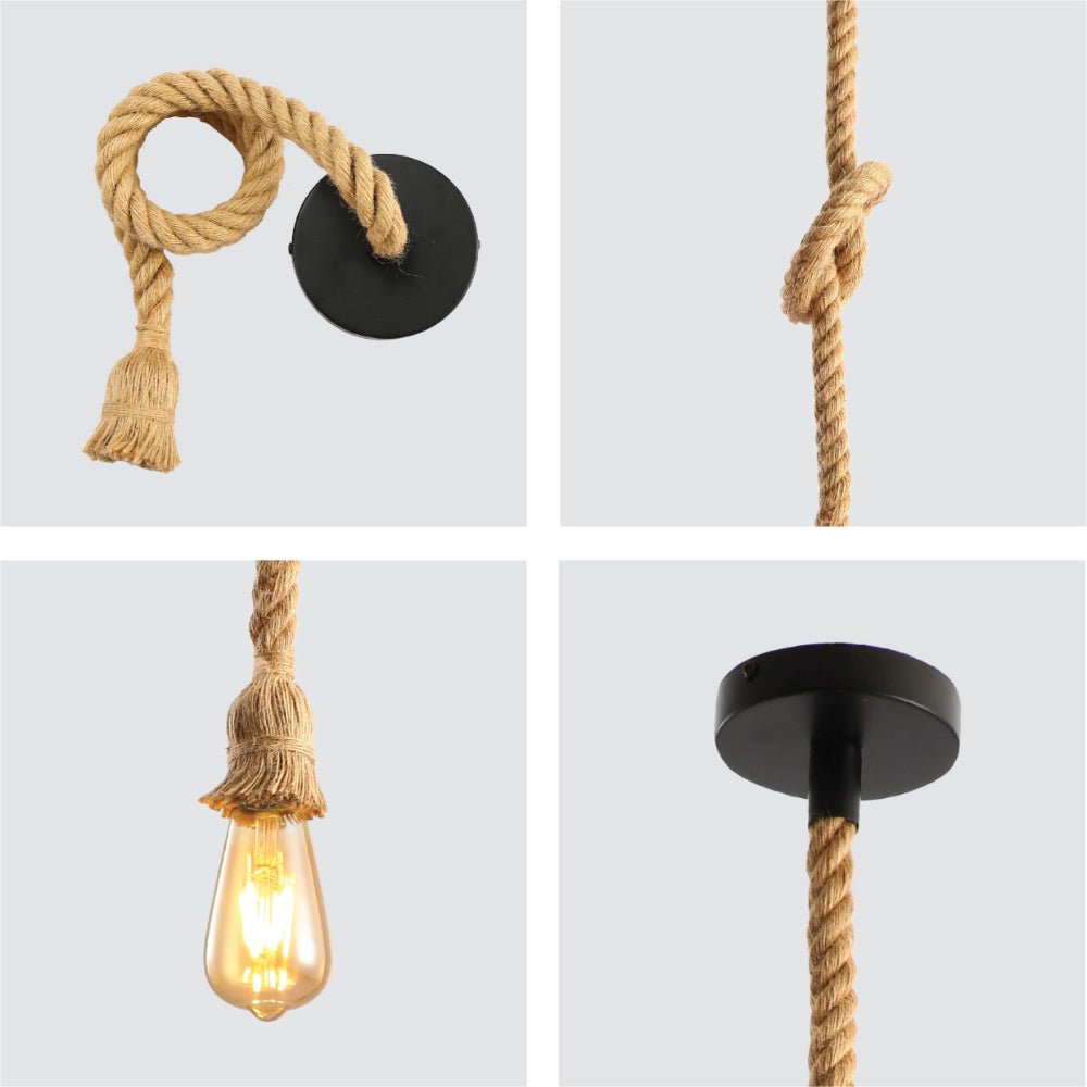 Detailed shots of Farmhouse Rustic Hemp Rope Pendant Ceiling Light 100cm with E27 Fitting | TEKLED 159-17032