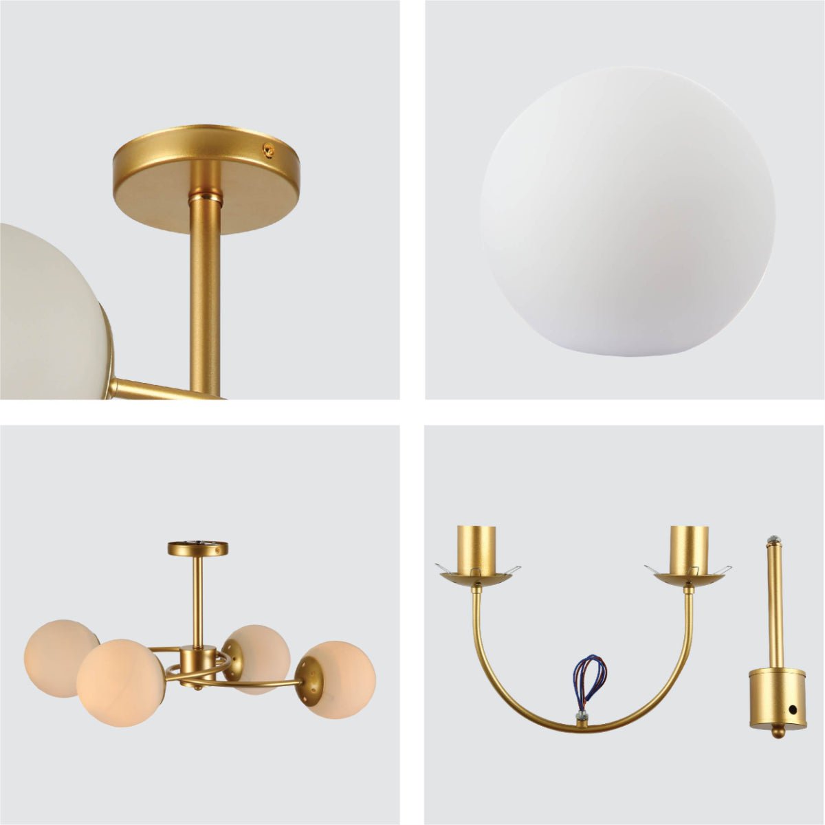 Detailed shots of Gold Crescent Body Opal Globe Ceiling Light with E27 Fittings | TEKLED 159-17668