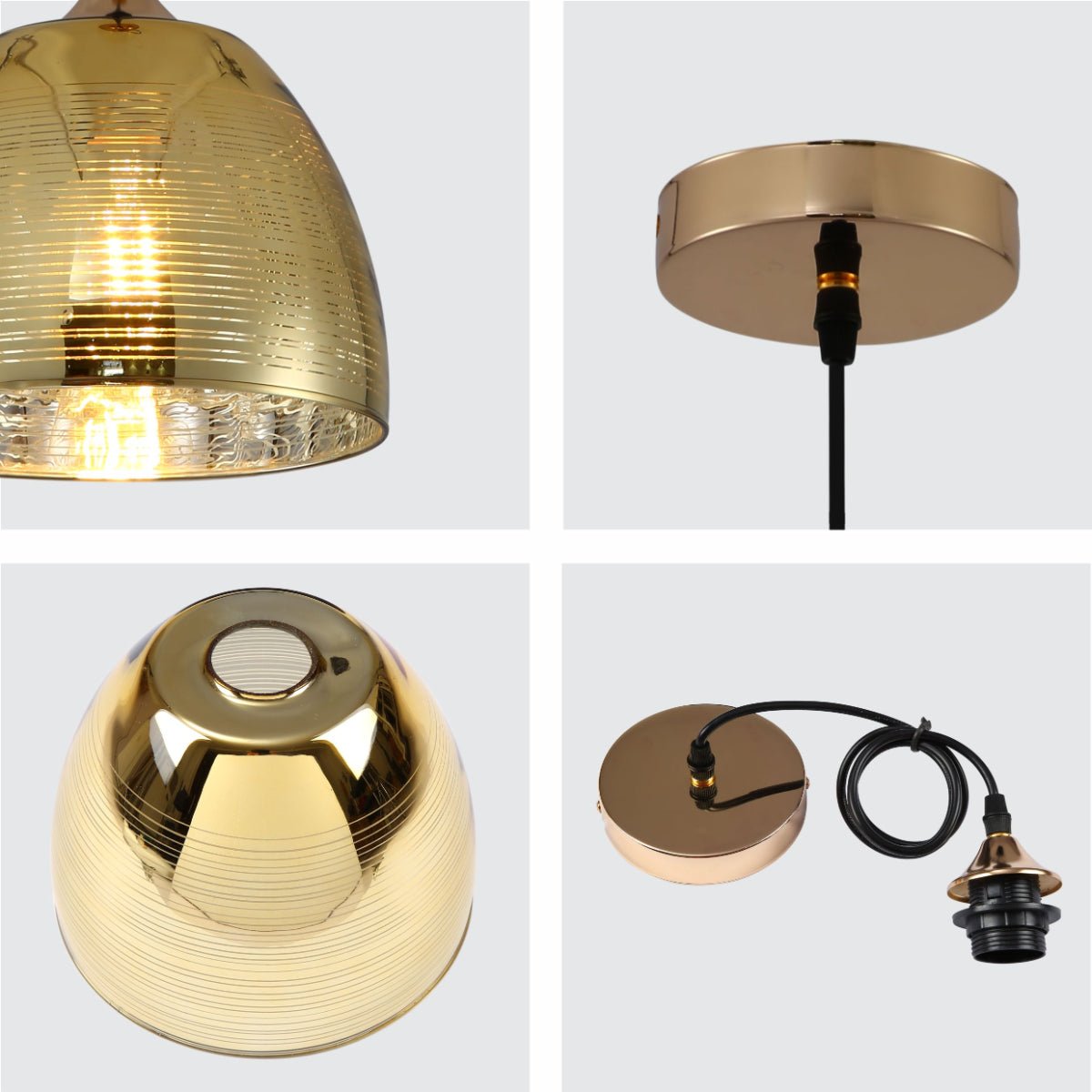 Detailed shots of Gold Glass Dome Pendant Ceiling Light with E27 Fitting | TEKLED 150-18013