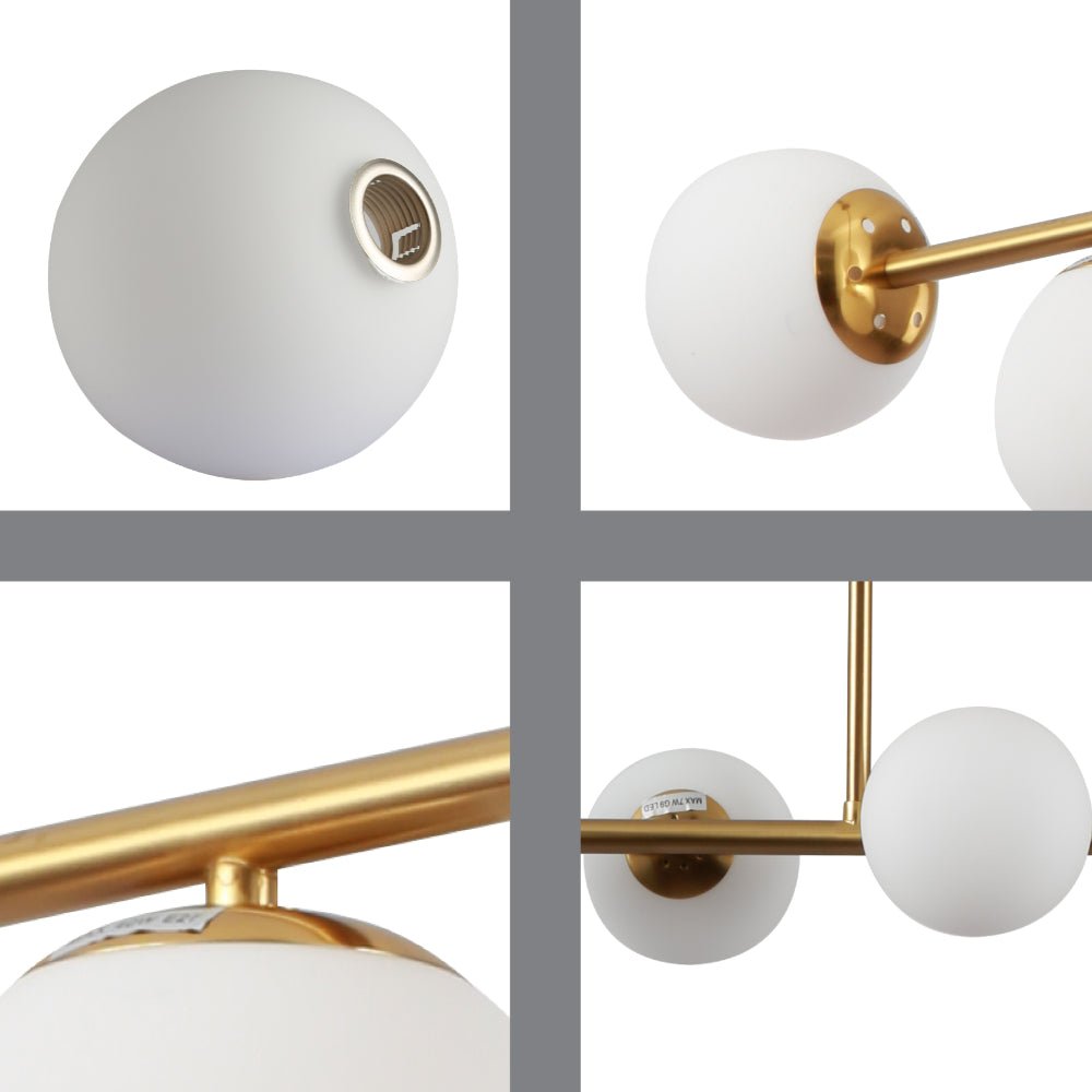 Detailed shots of Gold Metal Body Opal Glass Globes Kitchen Island Chandelier Ceiling Light with 6xG9 Fittings | TEKLED 158-19716