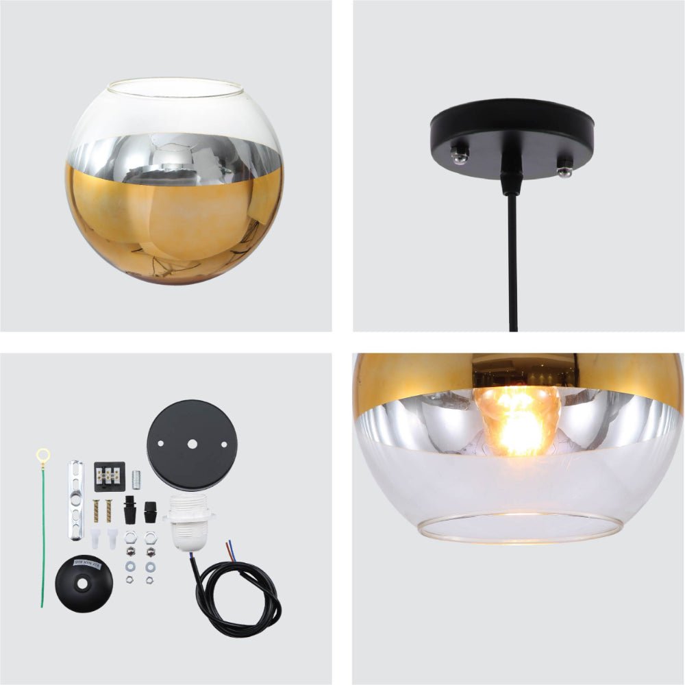 Detailed shots of Gold Out Silver In Globe Glass Pendant Ceiling Light E27 | TEKLED 159-17742