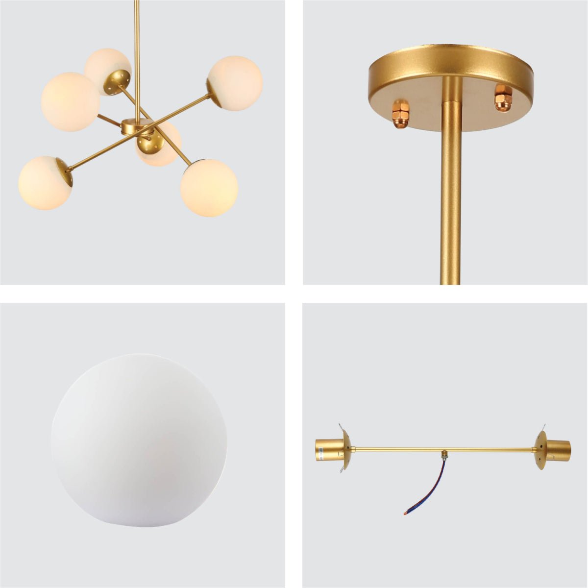 Detailed shots of Gold Sputnik Metal Opal Globe Glass Modern Ceiling Light with E27 Fittings | TEKLED 159-17656