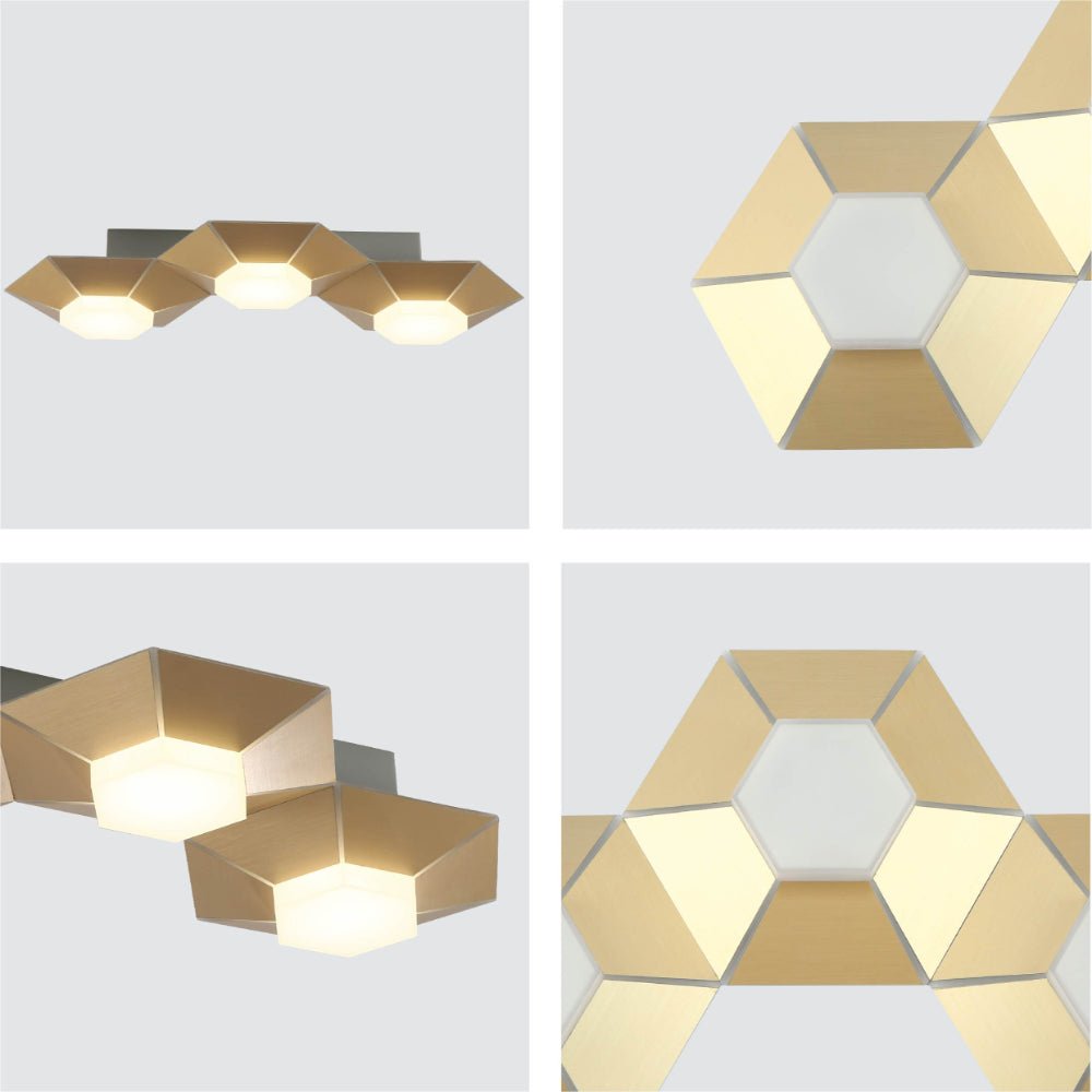 Detailed shots of Honeycomb Gold Opal Contemporary Modern Triple Wall Light 17W 4000K Natural Cool White | TEKLED 158-19820