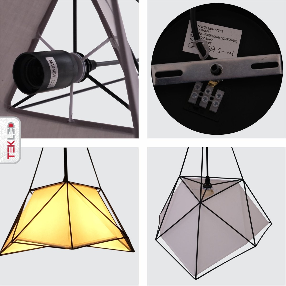 Detailed shots of Murcielago White Metal Pendant Light with E27 Fitting | TEKLED 159-17382