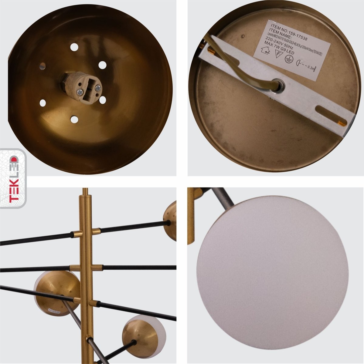 Detailed shots of Opal Globe Glass Gold Metal Body Modern Nordic Chandelier with 10xG9 Fittings | TEKLED 159-17538