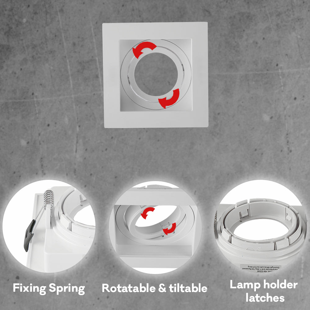 Detailed shots of Polycarbonate Grill Tilt Recessed Downlight GU10 White or Black Single Double Triple | TEKLED 164-03009