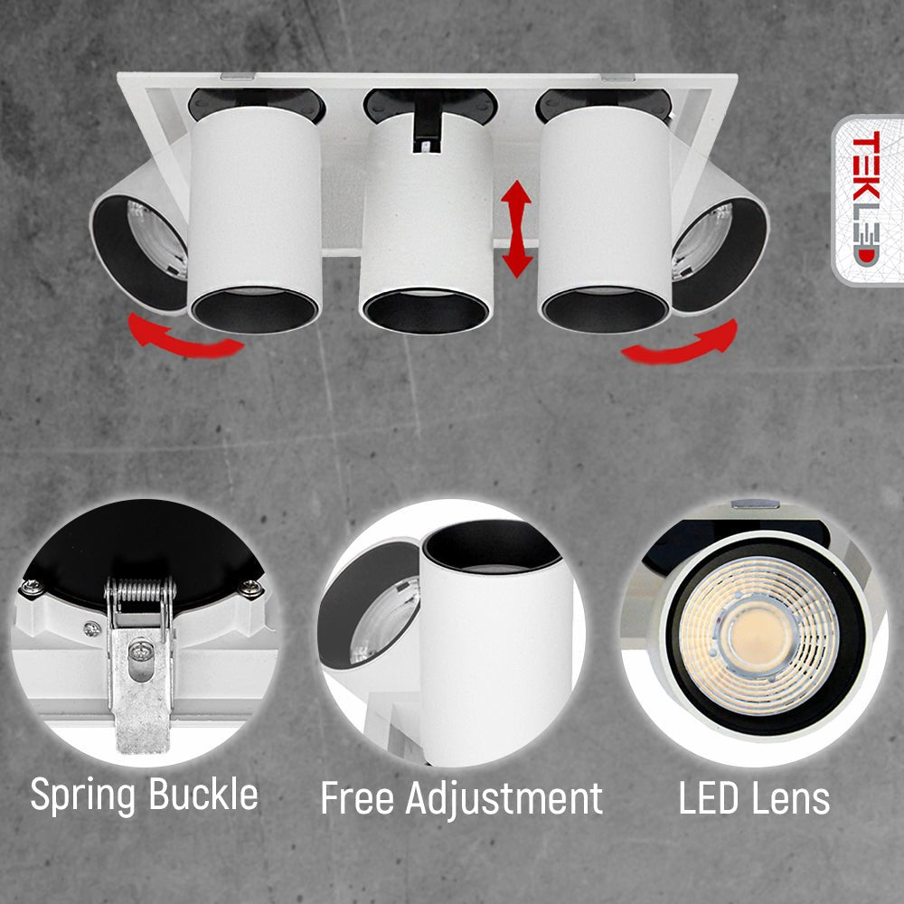 Detailed shots of Telescopic Swivel Adjustable In-Out LED Downlight 3X10W Cool White 4000K White | TEKLED 165-03946