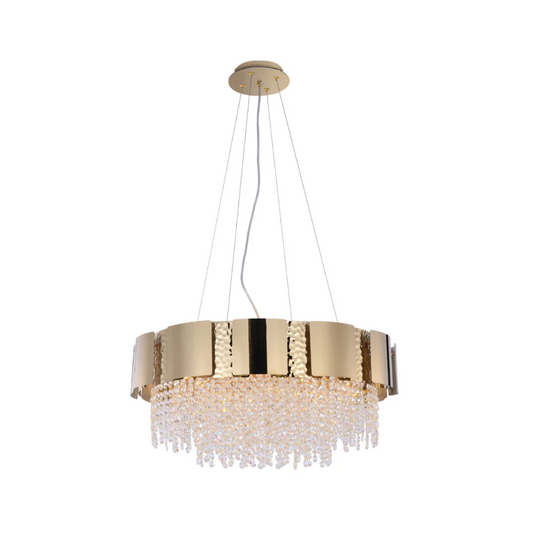 Dimpled Octagonal Crystal Beads Waterfall Chandelier Ceiling Light Gold