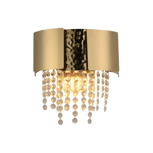 Dimpled Octagonal Crystal Beads Waterfall Wall Sconce Light Old Gold