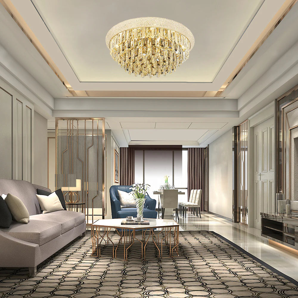 Interior use of Diyas Alexandra Flush Crystal Chandelier Ceiling Light | TEKLED 159-18025