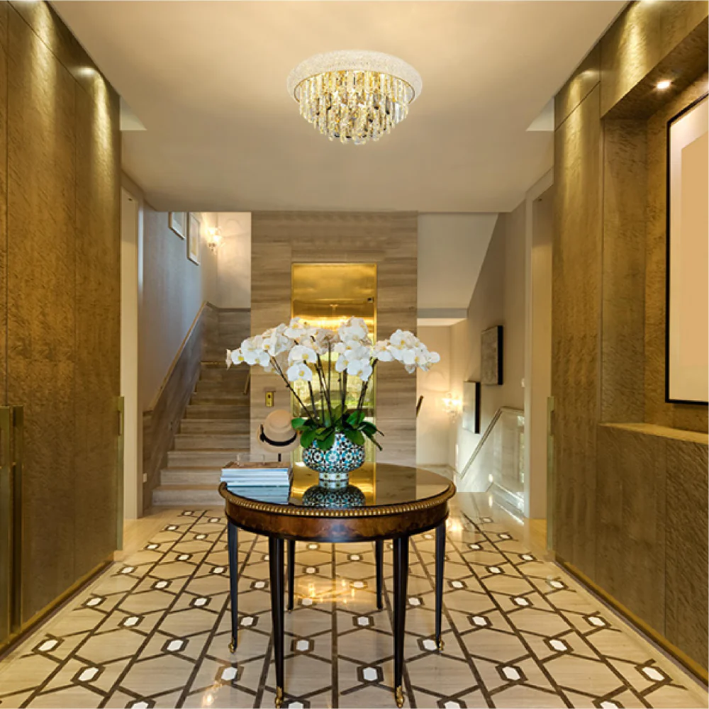 Interior application of Diyas Alexandra Flush Crystal Chandelier Ceiling Light | TEKLED 159-18025