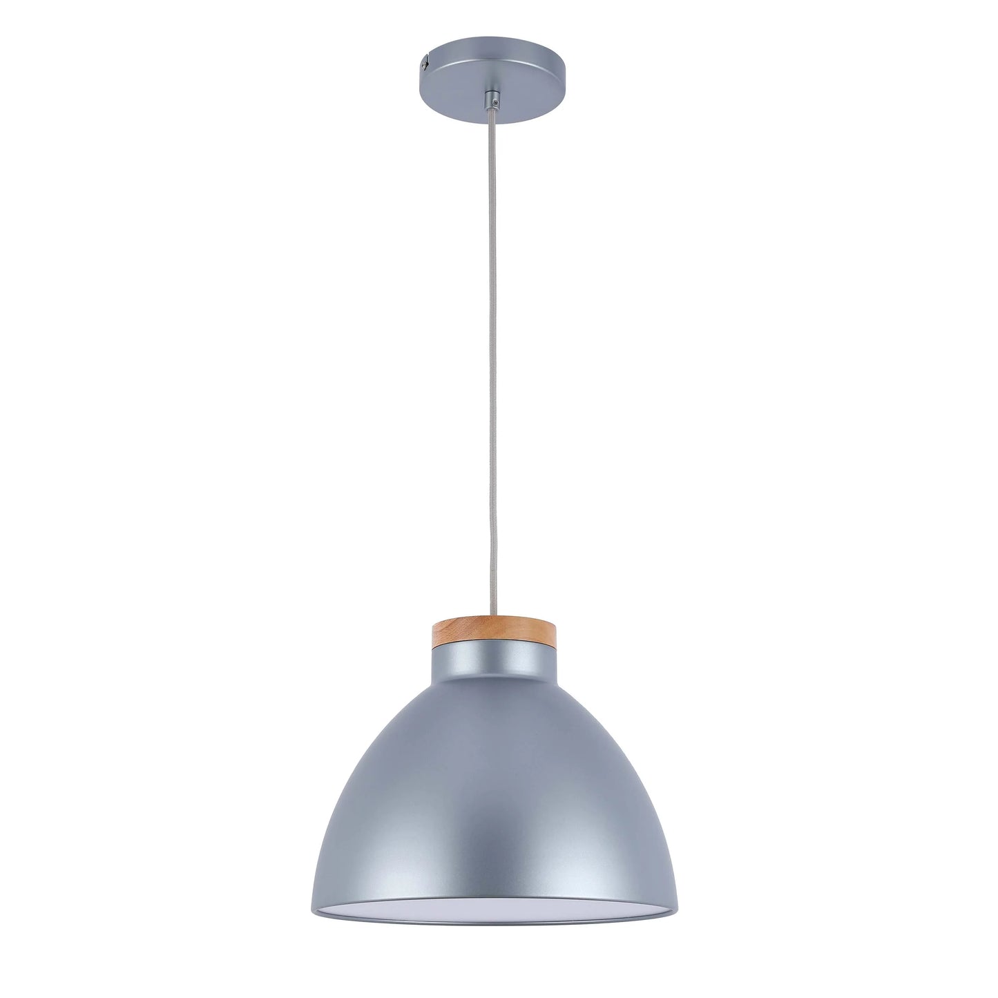 Dome Pendant Light with Wooden Accent - E27 Fitting, 40W Max, IP20