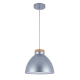 Dome Pendant Light with Wooden Accent - E27 Fitting, 40W Max, IP20