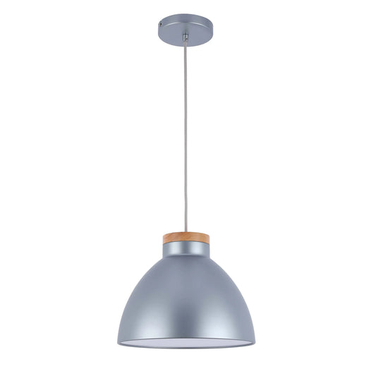 Dome Pendant Light with Wooden Accent - E27 Fitting, 40W Max, IP20