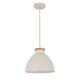 Dome Pendant Light with Wooden Accent - E27 Fitting, 40W Max, IP20