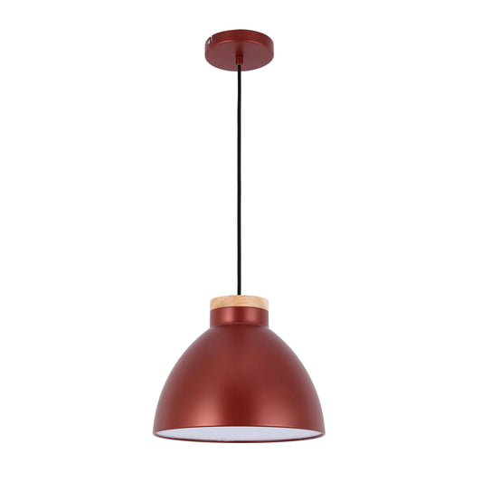 Dome Pendant Light with Wooden Accent - E27 Fitting, 40W Max, IP20