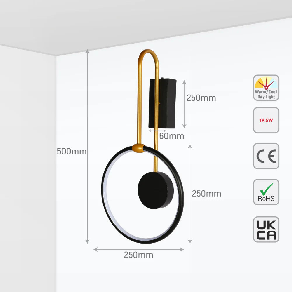 Dual Radiance Orbital LED Wall Light Black Gold 3 CCT