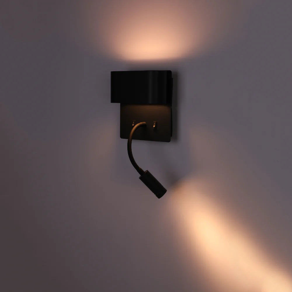 Dual-Source LED Wall Sconce with Adjustable Gooseneck Reading Bedside Lamp