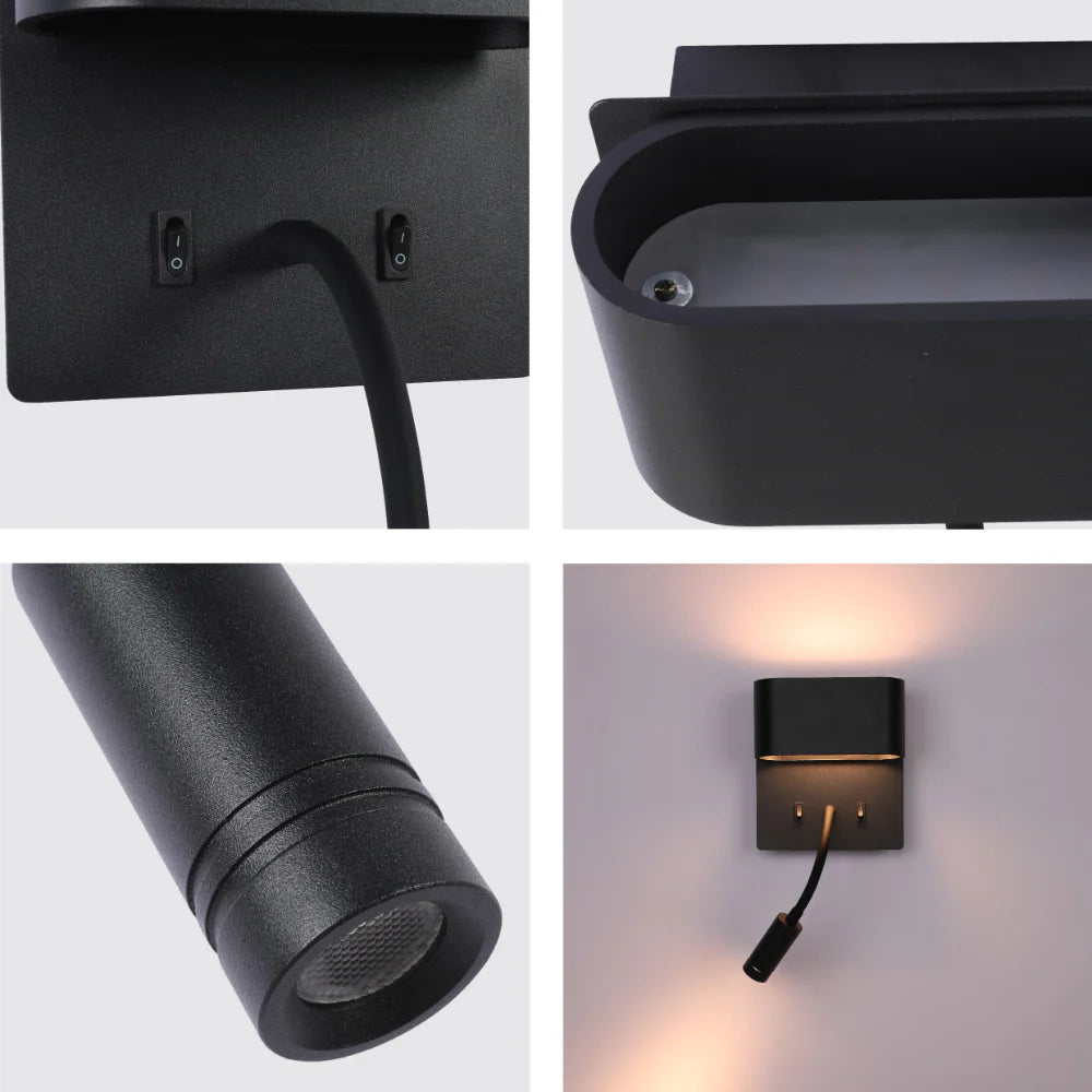 Dual-Source LED Wall Sconce with Adjustable Gooseneck Reading Bedside Lamp