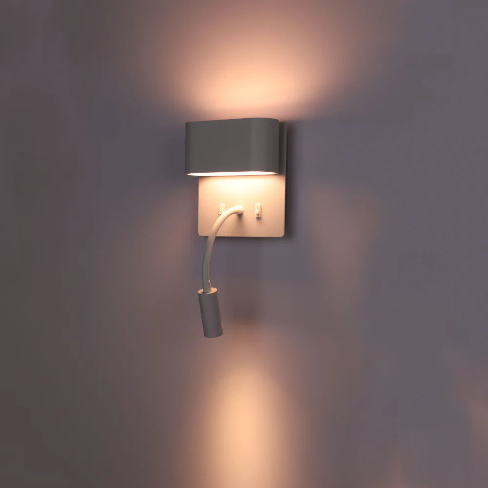 Dual-Source LED Wall Sconce with Adjustable Gooseneck Reading Bedside Lamp