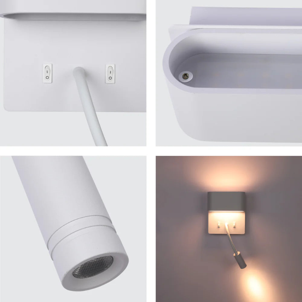 Dual-Source LED Wall Sconce with Adjustable Gooseneck Reading Bedside Lamp