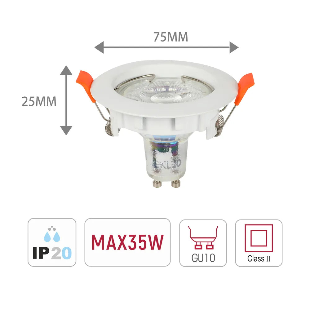 Size and technical specs of the Eclipse GU10 Fixed Recessed Downlight-143-03991