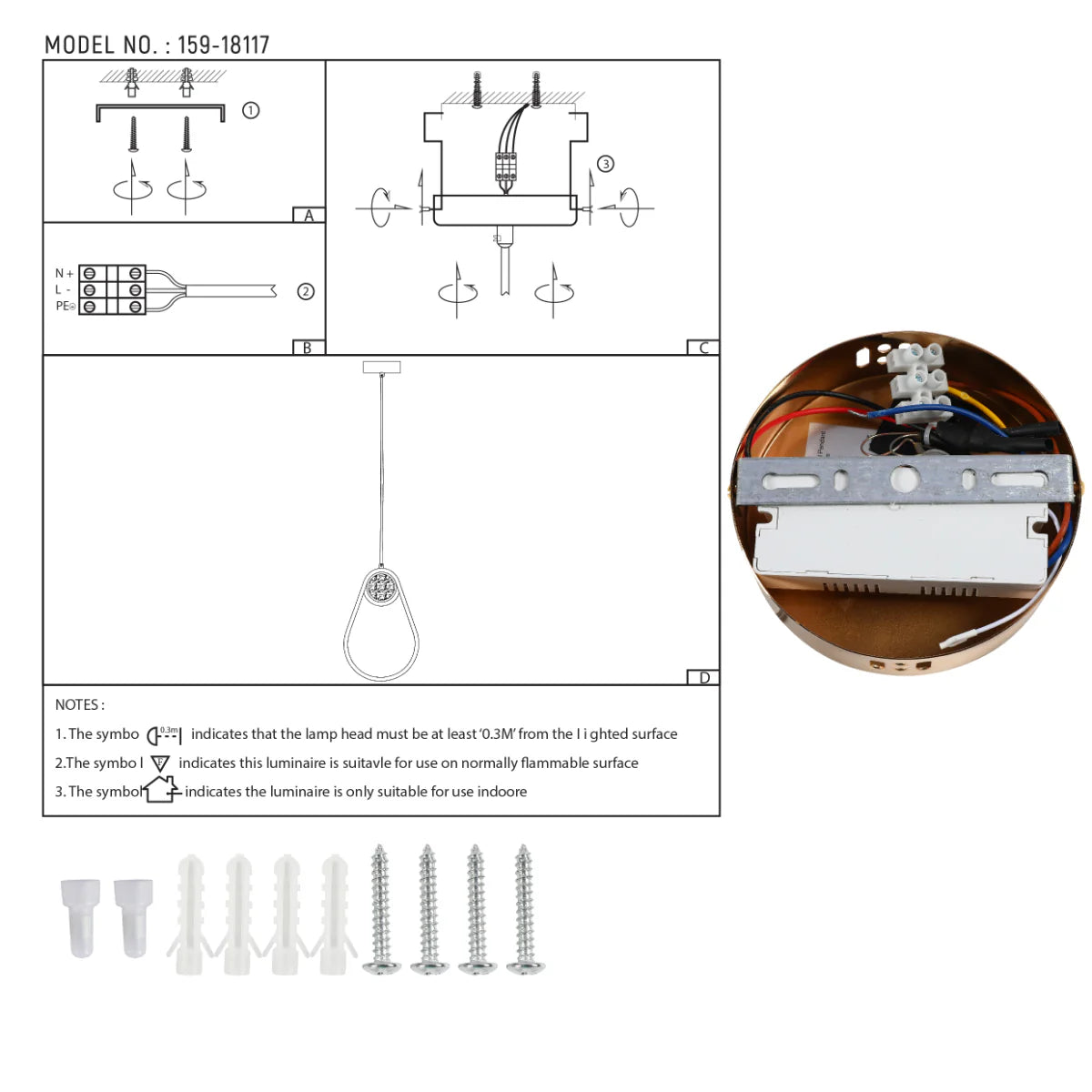 Technical specs of Farrah Moon Pearl LED Pendant Light Gold 159-18117