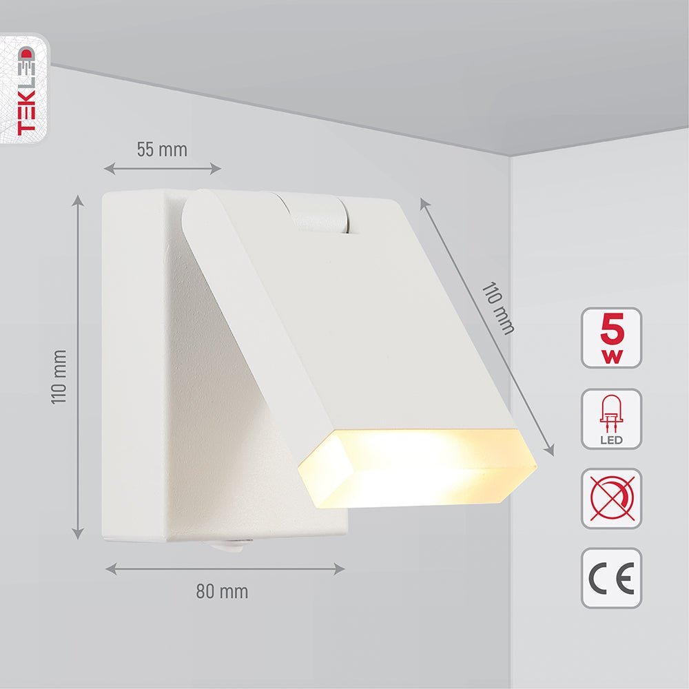 Tehcnical specifications and dimensions of Flat White Aluminium LED Swing Wall Light 5W Warm White