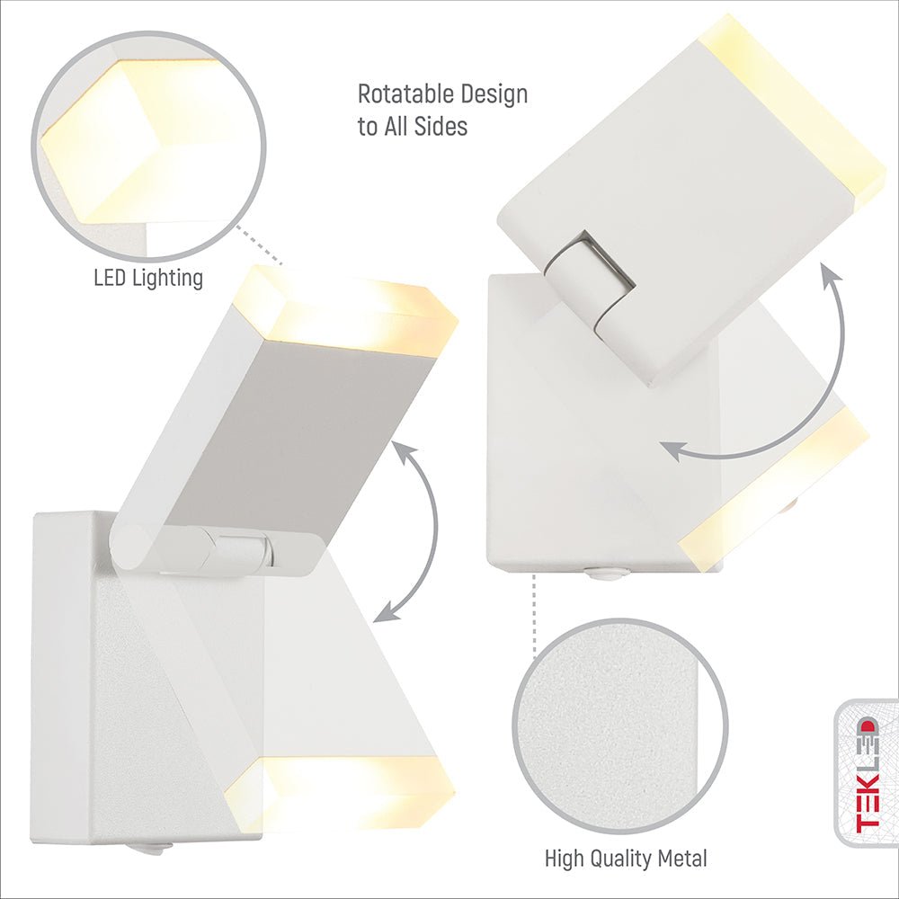 Features of Flat White Aluminium LED Swing Wall Light 5W Warm White