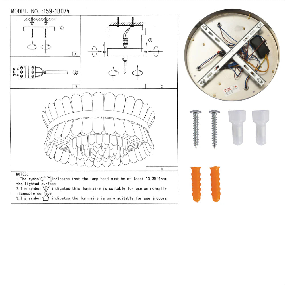 User manual for Flush Ring Crystal Deluxe Chandelier Ceiling Light | TEKLED 159-18074