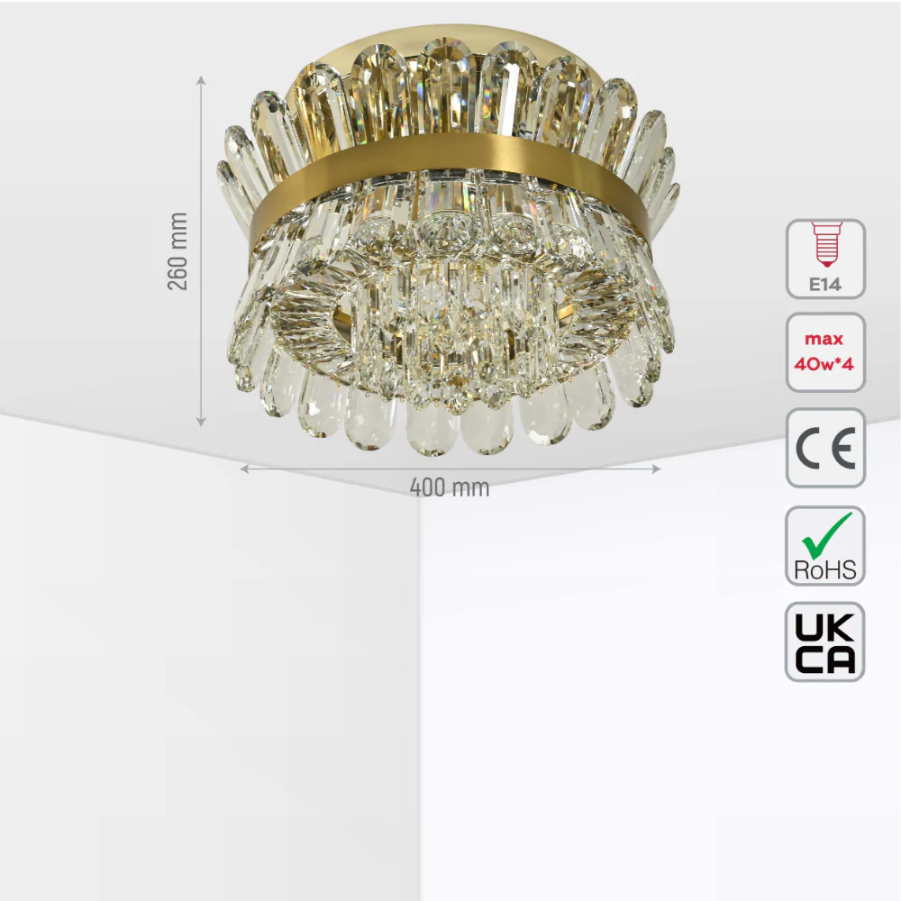 Size and tech specs of Flush Ring Crystal Deluxe Chandelier Ceiling Light | TEKLED 159-18070