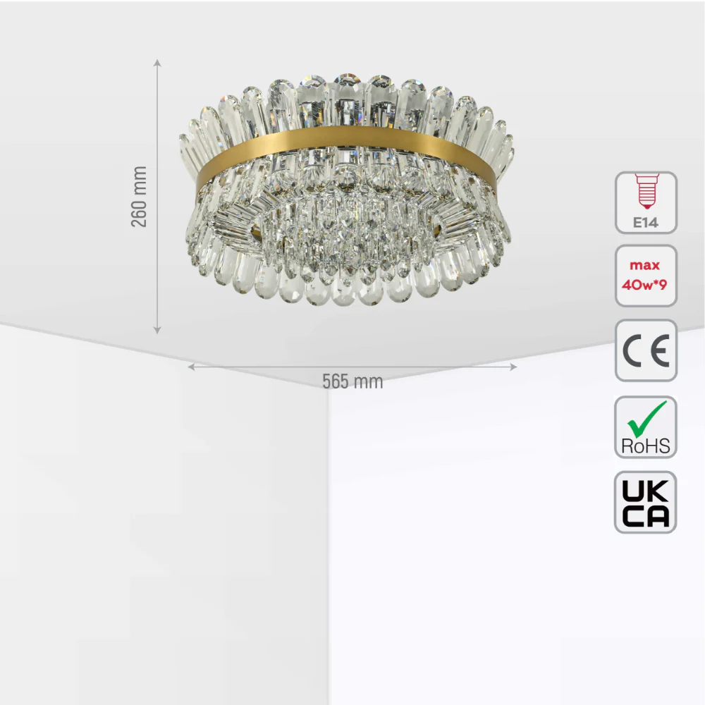 Size and tech specs of Flush Ring Crystal Deluxe Chandelier Ceiling Light | TEKLED 159-18071