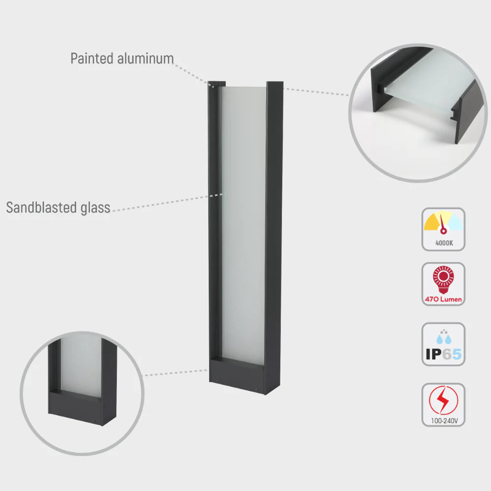 Frammed LED Outdoor Pathway Bollard Lawn Light 20W 4000K