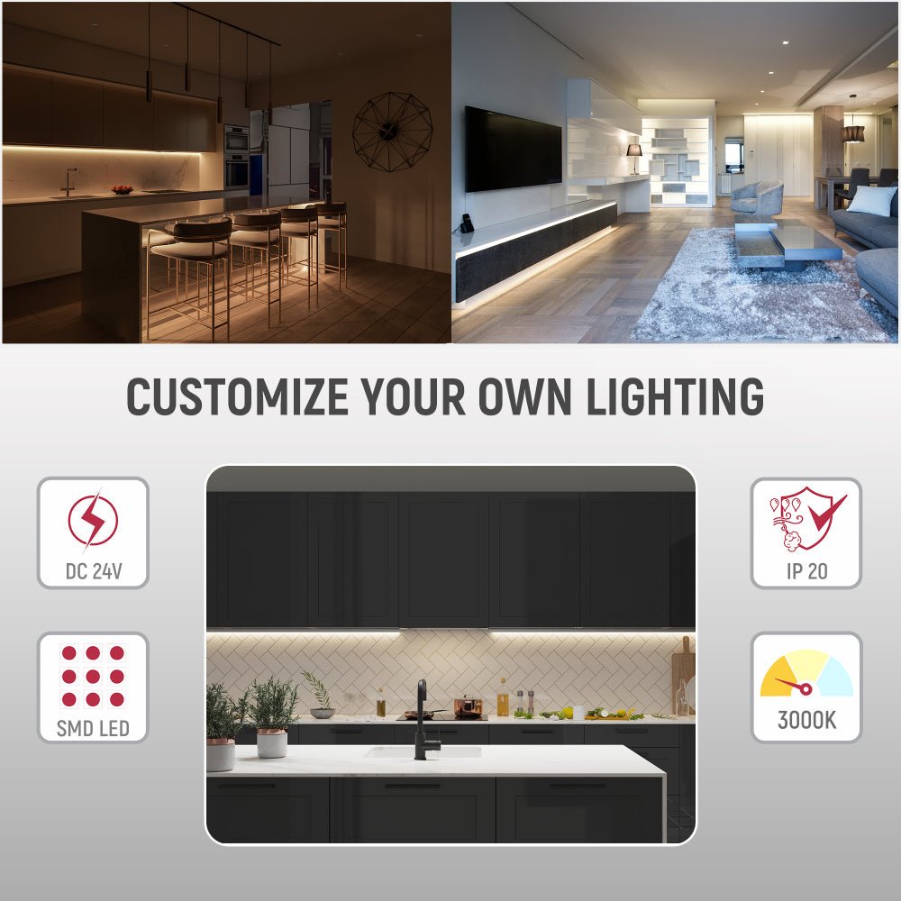 Furniture lighting application of LED Strip Light 180pcs 2835 LED 10W 2A 24Vdc 10mm 5m IP20 3000K Warm White 4000K Cool White 6500K Cool Daylight | TEKLED 582-032724