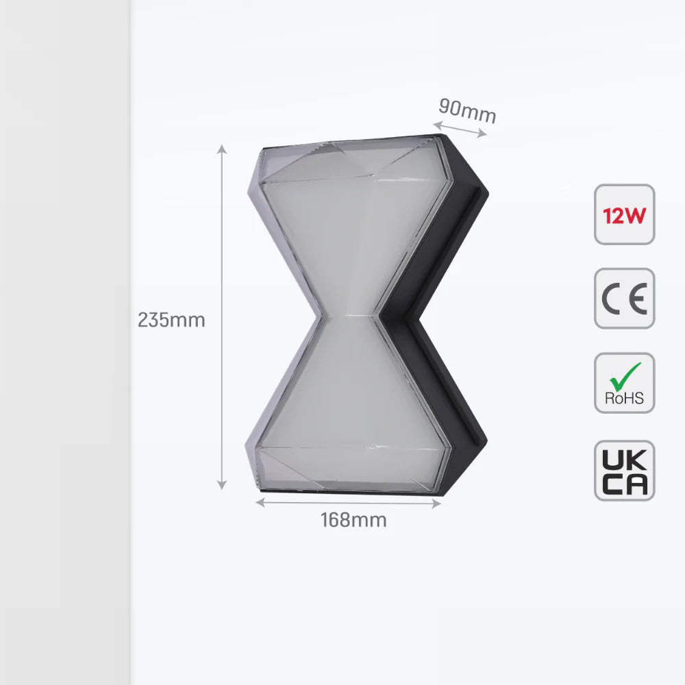 Hourglass Up Down Decorative Modern LED Wall Light Black 4000K 12W