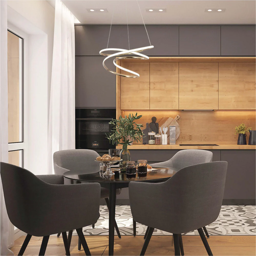 Interior use of Geometric Elegance LED Ceiling Light Series | Trefoil & Helix Designs | Remote-Controlled Ambiance | TEKLED 159-17958