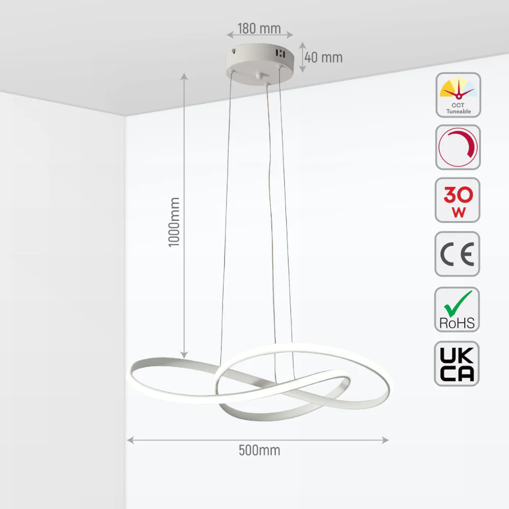 Size and tech specs of Geometric Elegance LED Ceiling Light Series | Trefoil & Helix Designs | Remote-Controlled Ambiance | TEKLED 159-17932