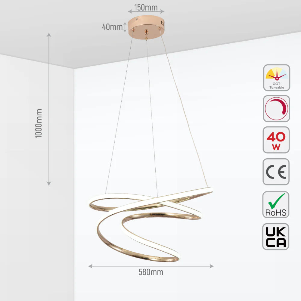 Size and tech specs of Geometric Elegance LED Ceiling Light Series | Trefoil & Helix Designs | Remote-Controlled Ambiance | TEKLED 159-17958