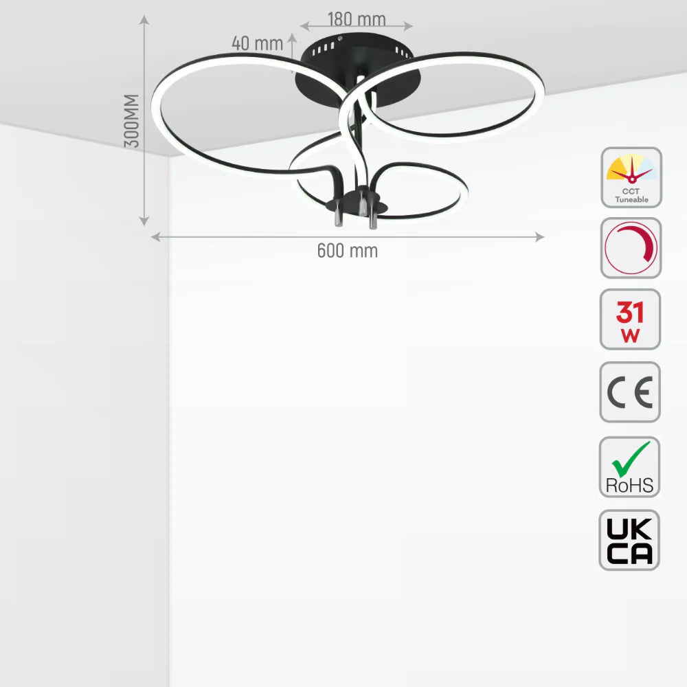 Size and tech specs of Geometric Elegance LED Ceiling Light Series | Trefoil & Helix Designs | Remote-Controlled Ambiance | TEKLED 159-17962